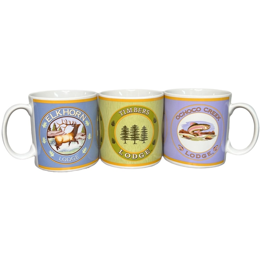 Sakura Stoneware Coffee Mugs Hunting Season Elkhorn Timbers Creek Lodge Set of 3